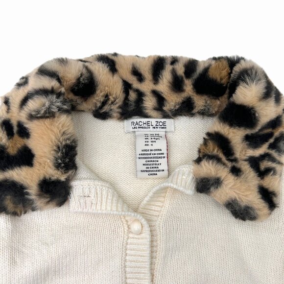 RACHEL ZOE GIRLS XS 4 FURRY LEOPARD KITTY CAT CARDIGAN SWEATER & SKIRT SET - Picture 3 of 8